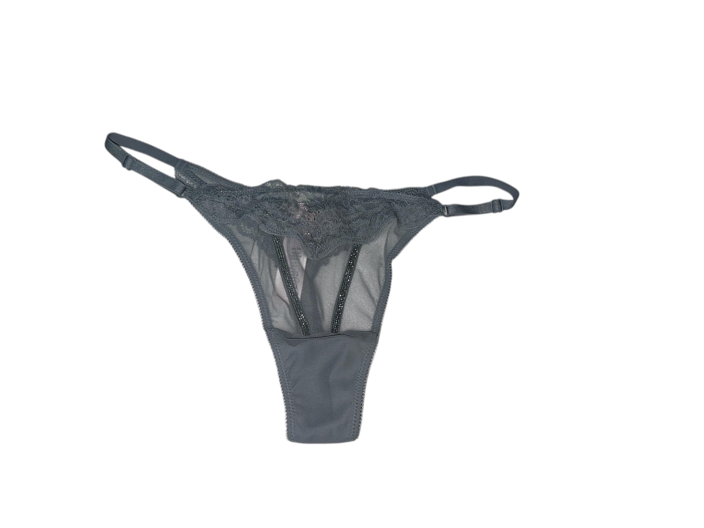 Victoria's Secret Rhinestone Sheer Shine Rose Adjustable String Thong Panty Color Gray New (US, Alpha, X-Large, Regular, Regular, Gray Shine)