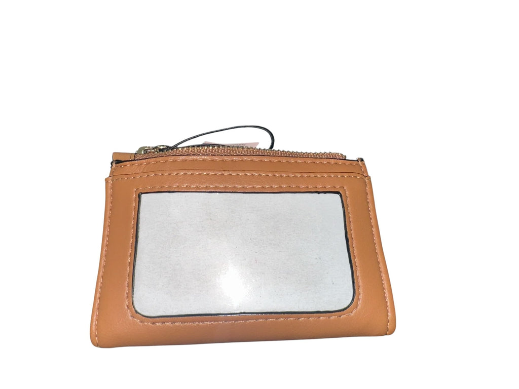 Victoria's Secret Women's Quilted Foldover Card Case Keychain Wallet, Compact Mini Coin Purse with Zipper Pocket, Brown New