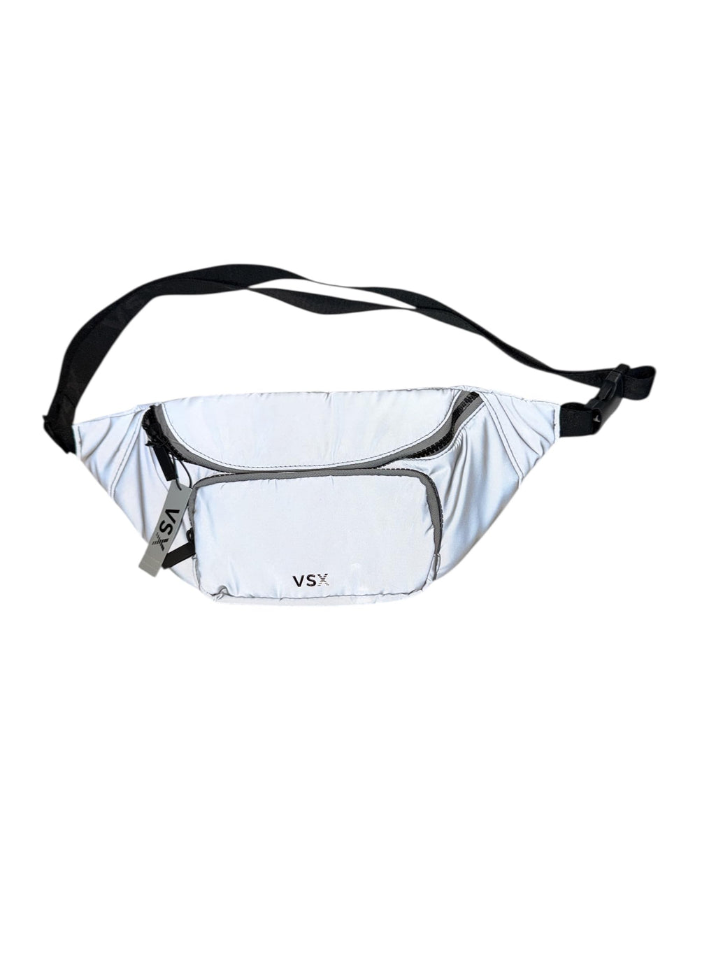 Victoria’s Secret VSX Reflective Belt Bag Fanny Pack Crossbody Silver Gray Adjustable Strap Zip Running Travel New