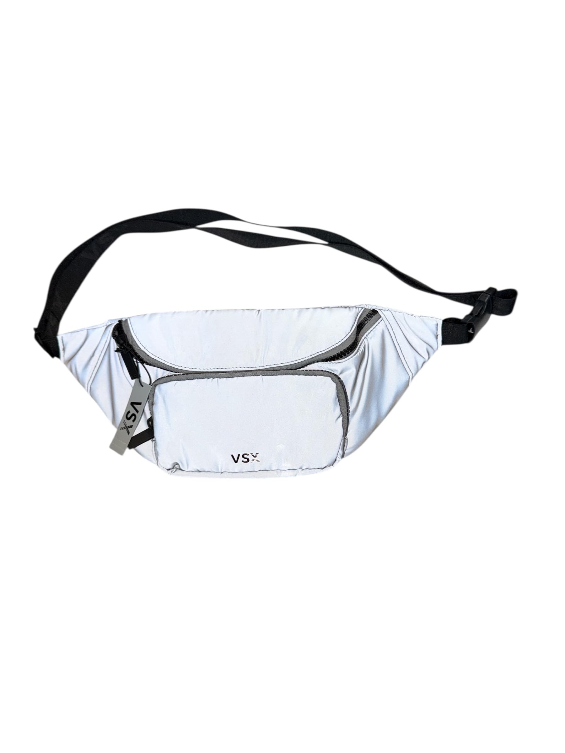 Victoria’s Secret VSX Reflective Belt Bag Fanny Pack Crossbody Silver Gray Adjustable Strap Zip Running Travel New
