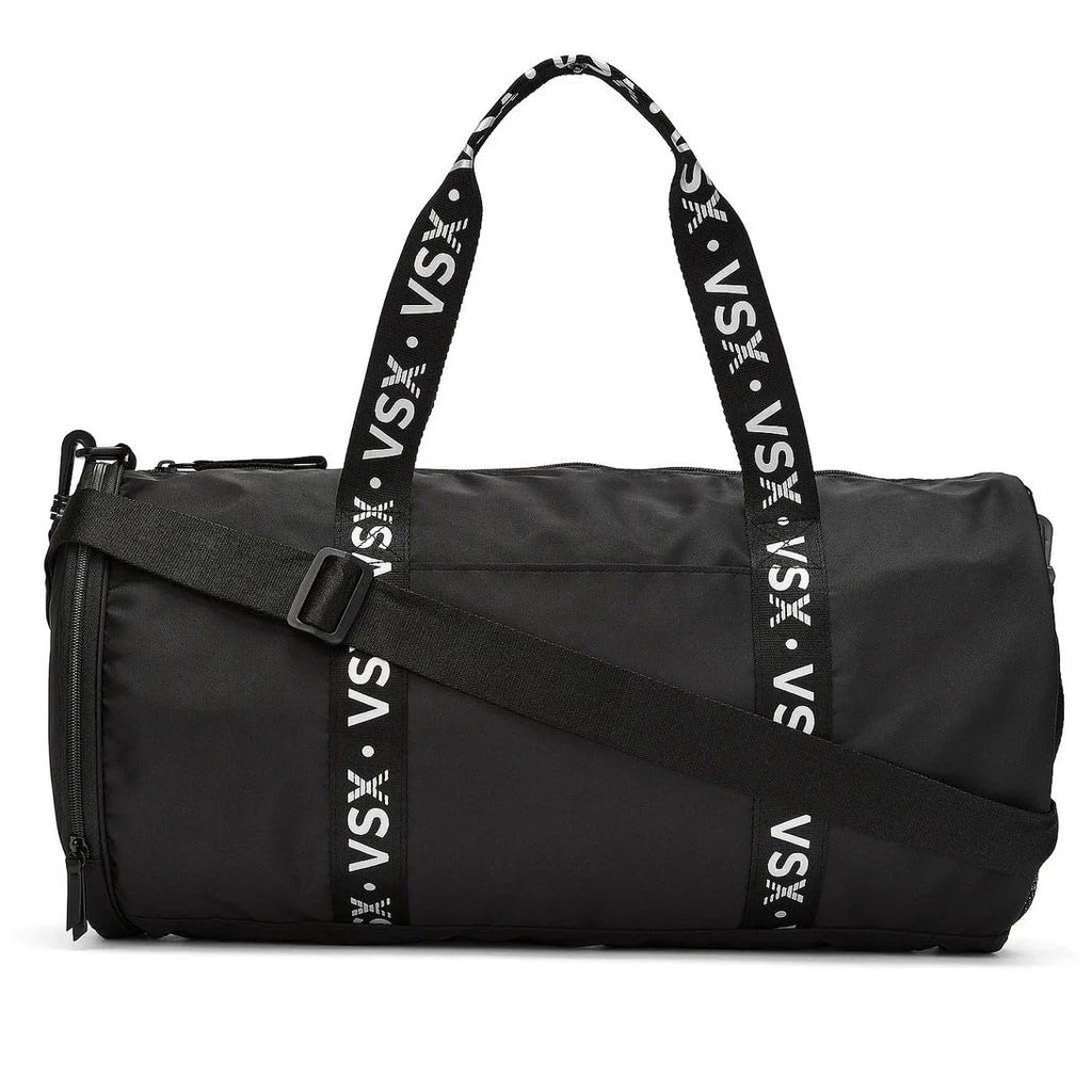 Victoria's Secret VSX Black Duffle Bag – Logo Straps, Zip Pockets, Gym Travel Sports Overnight Bag New