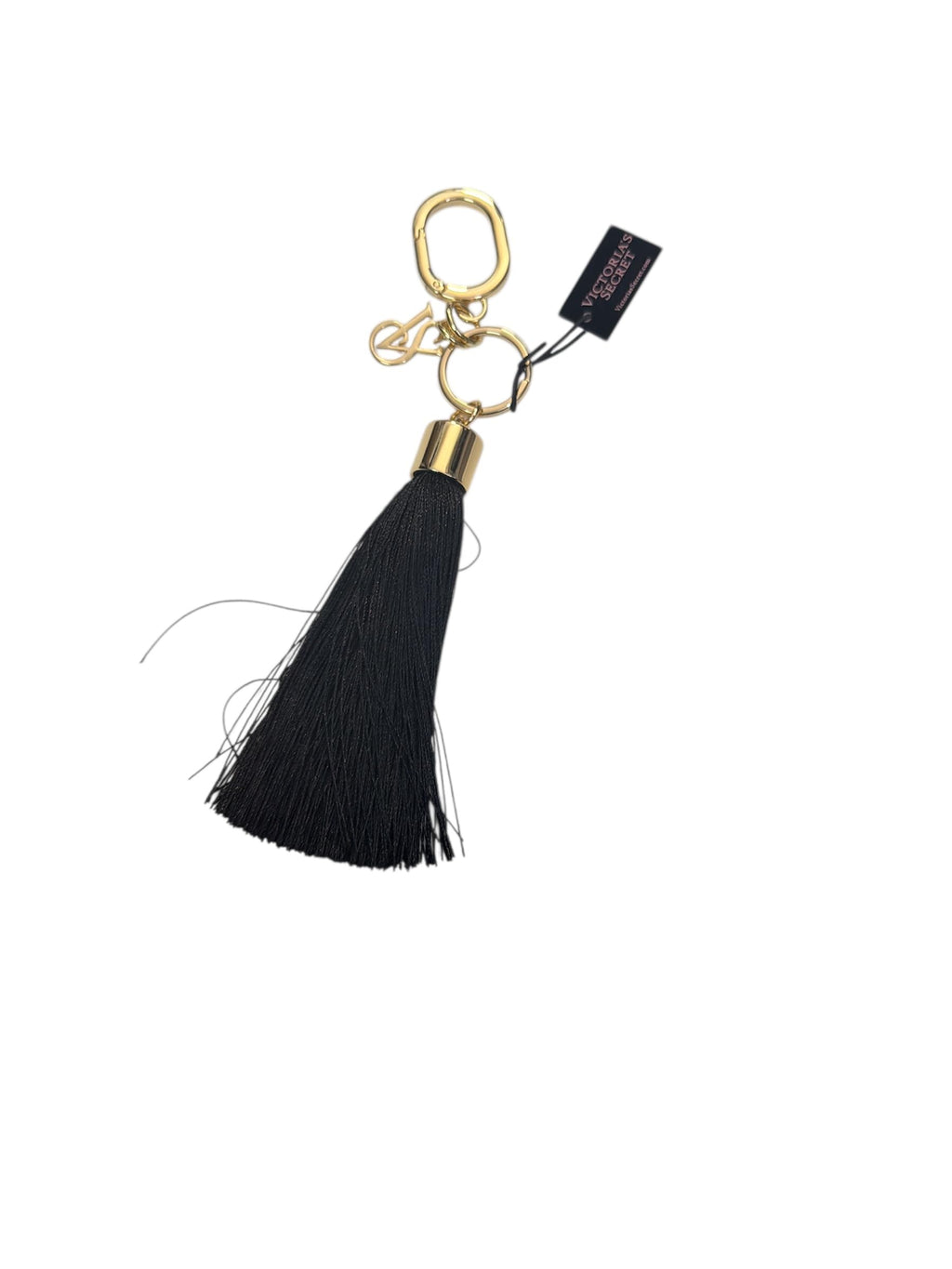 Victoria's Secret Tassel Bag Charm Keychain Black Gold-Tone Hardware New