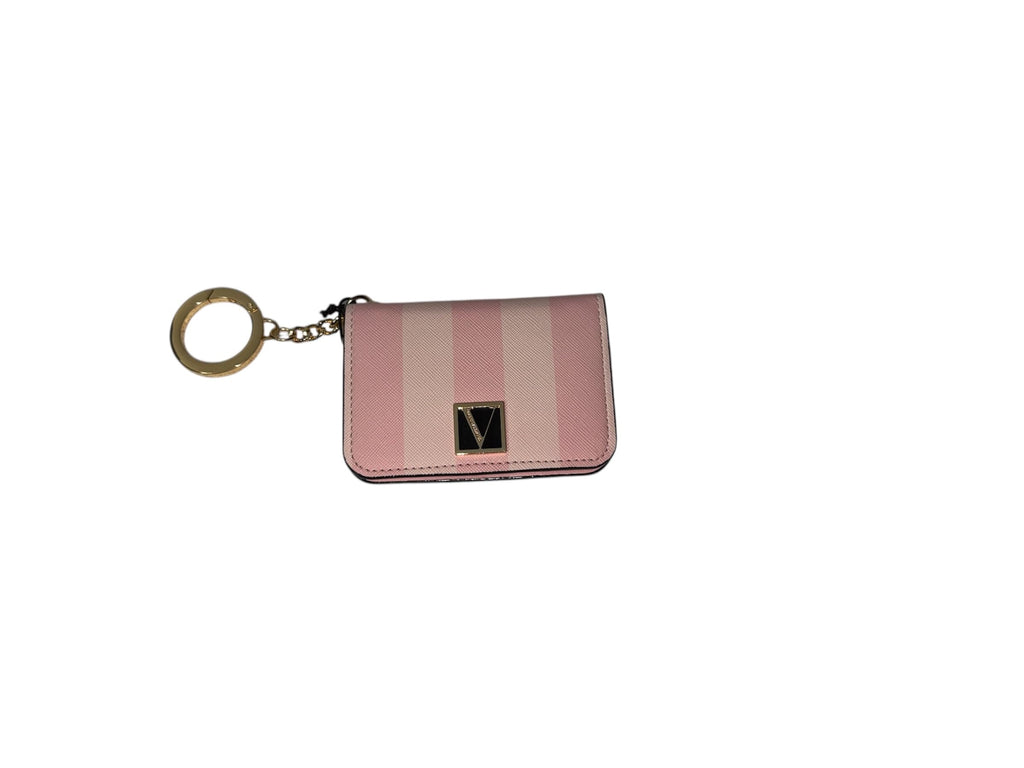 Victoria's Secret Pink Stripe Foldover Card Wallet Keychain – ID Holder Compact Mini Wallet New