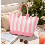 Victoria's Secret Heritage Stripe Rope Handle Tote Bag – Pink & White Canvas Beach Tote
