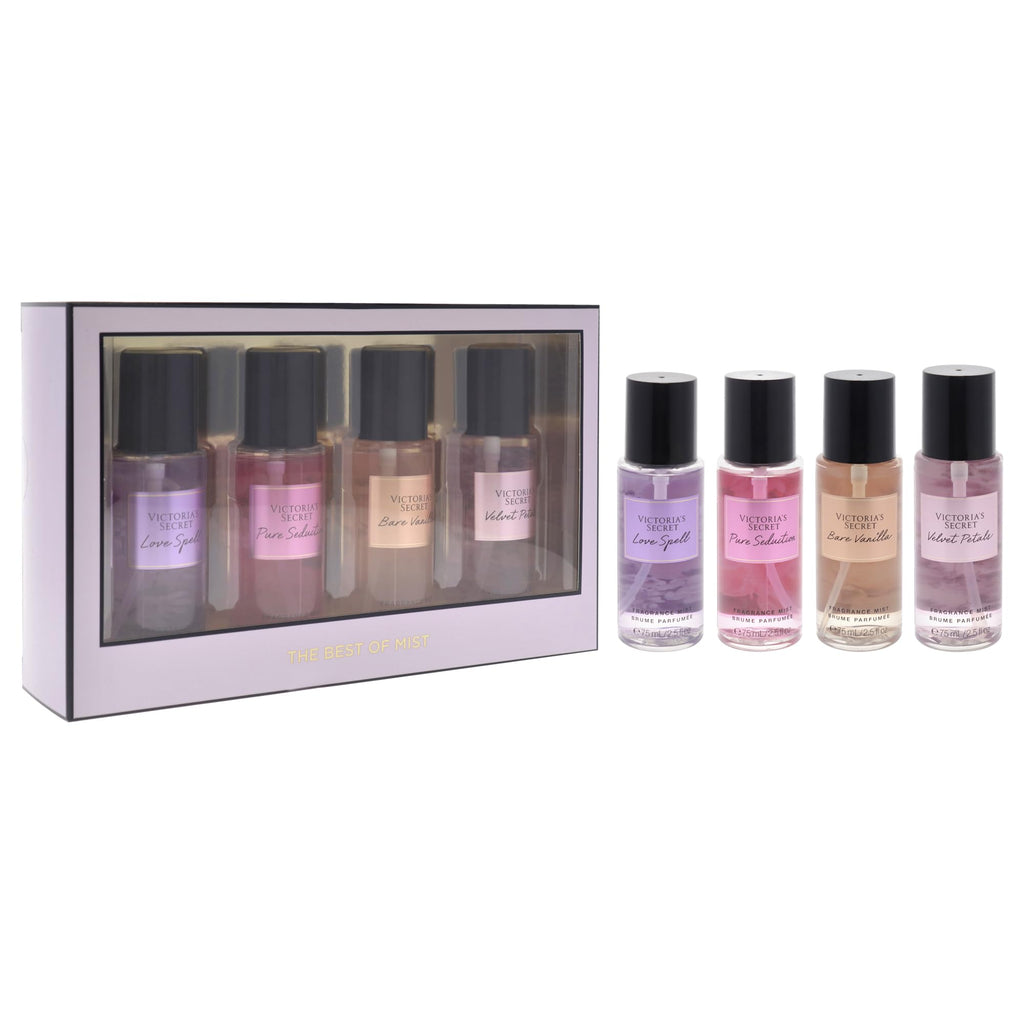 Victorias Secret The Best of Mist Set for Women - 4 Pc Gift Set with Love Spell & Pure Seduction Fragrance Mists