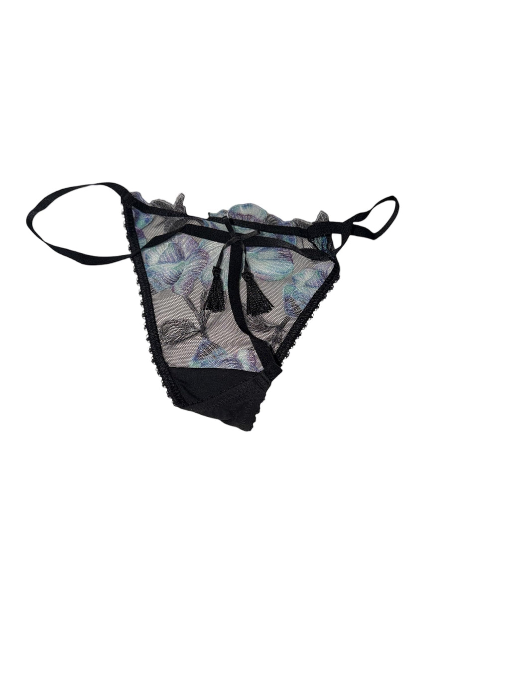 Victoria's Secret Very Sexy Electric Orchid Embroidery V-String Panty Black New