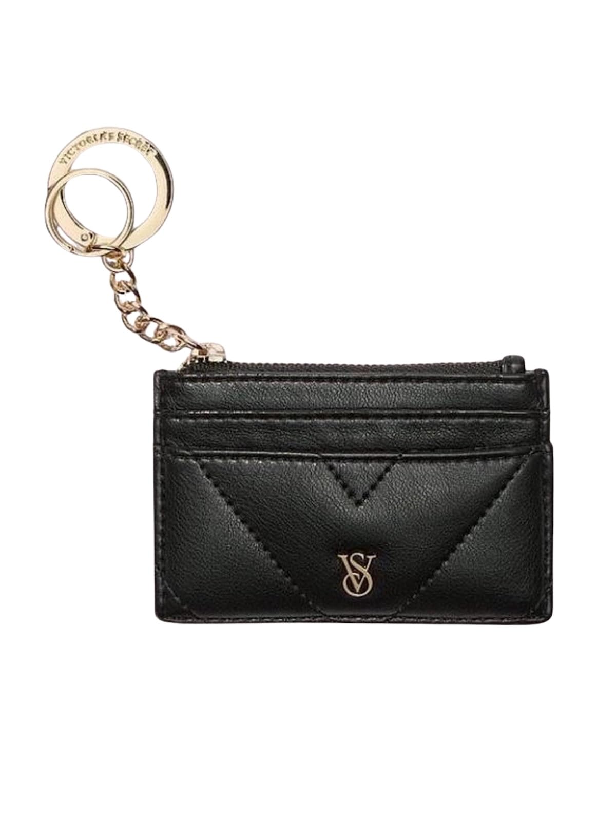 Victoria's Secret Card Holder Wallet Keychain Black Gold Tone New