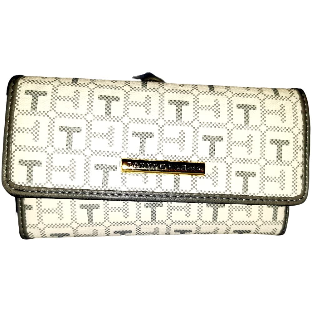 Tommy Hilfiger Women's Zipped Wallet with Card Holder and Many Compartments (White Grey), white grey