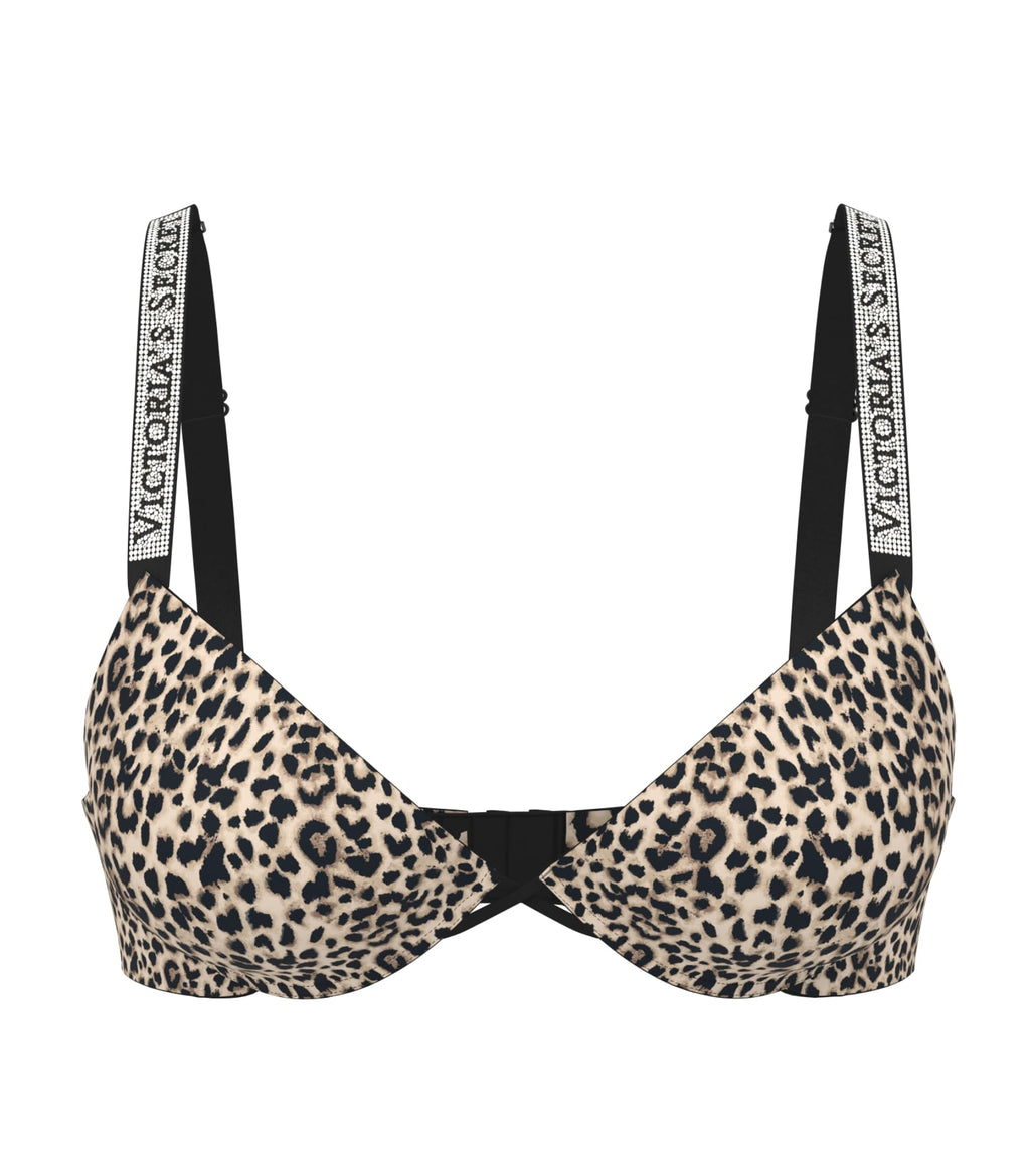 Victoria's Secret Very Sexy Bombshell Logo Shine Strap Push-Up Bra, Adds Two Cup Sizes, Padded, Plunge Neckline, Bras for Women, Leopard Print, 32A