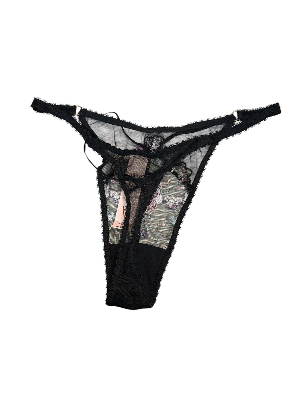 Victoria's Secret Very Sexy Mesh Floral Thong Black Adjustable New Medium