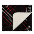 Victoria's Secret Plaid Sherpa Fleece Throw Blanket Black Red Logo New