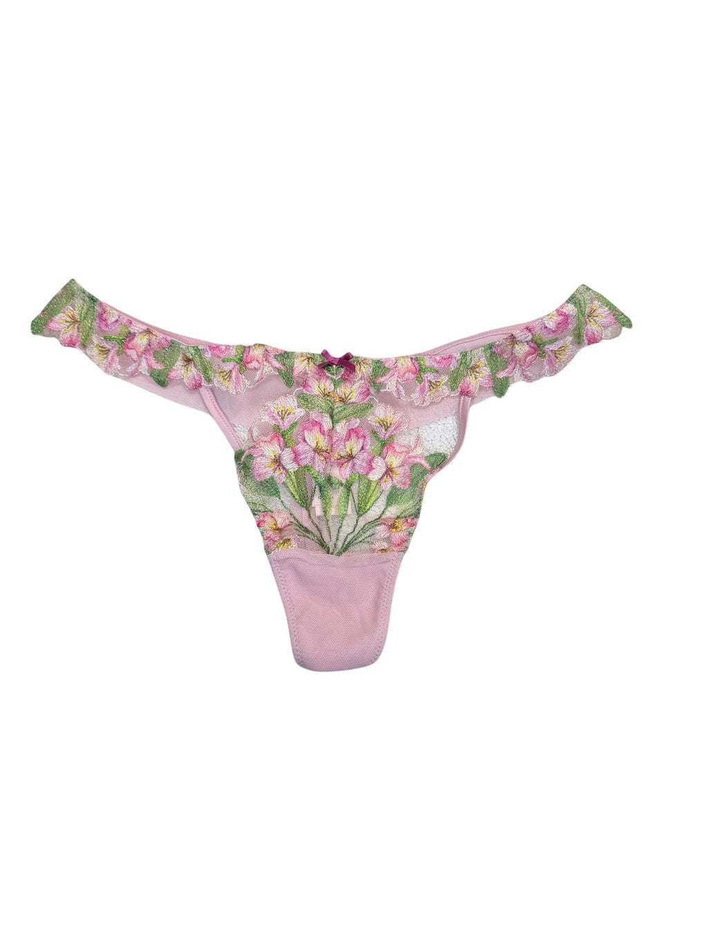 Victoria's Secret Floral Mesh Thong Panty Pink Embroidered Lace Women Medium New