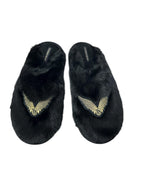 Victoria's Secret Luxe Plush Angel Wings Faux Fur Slippers Black New