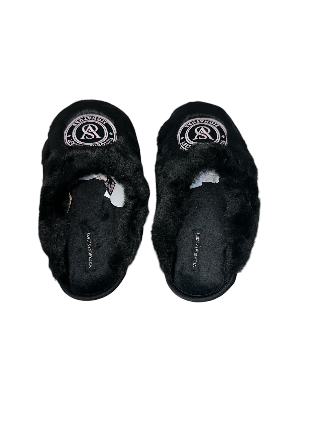 Victoria's Secret Luxe Plush Faux Fur Slippers Black Closed Toe New