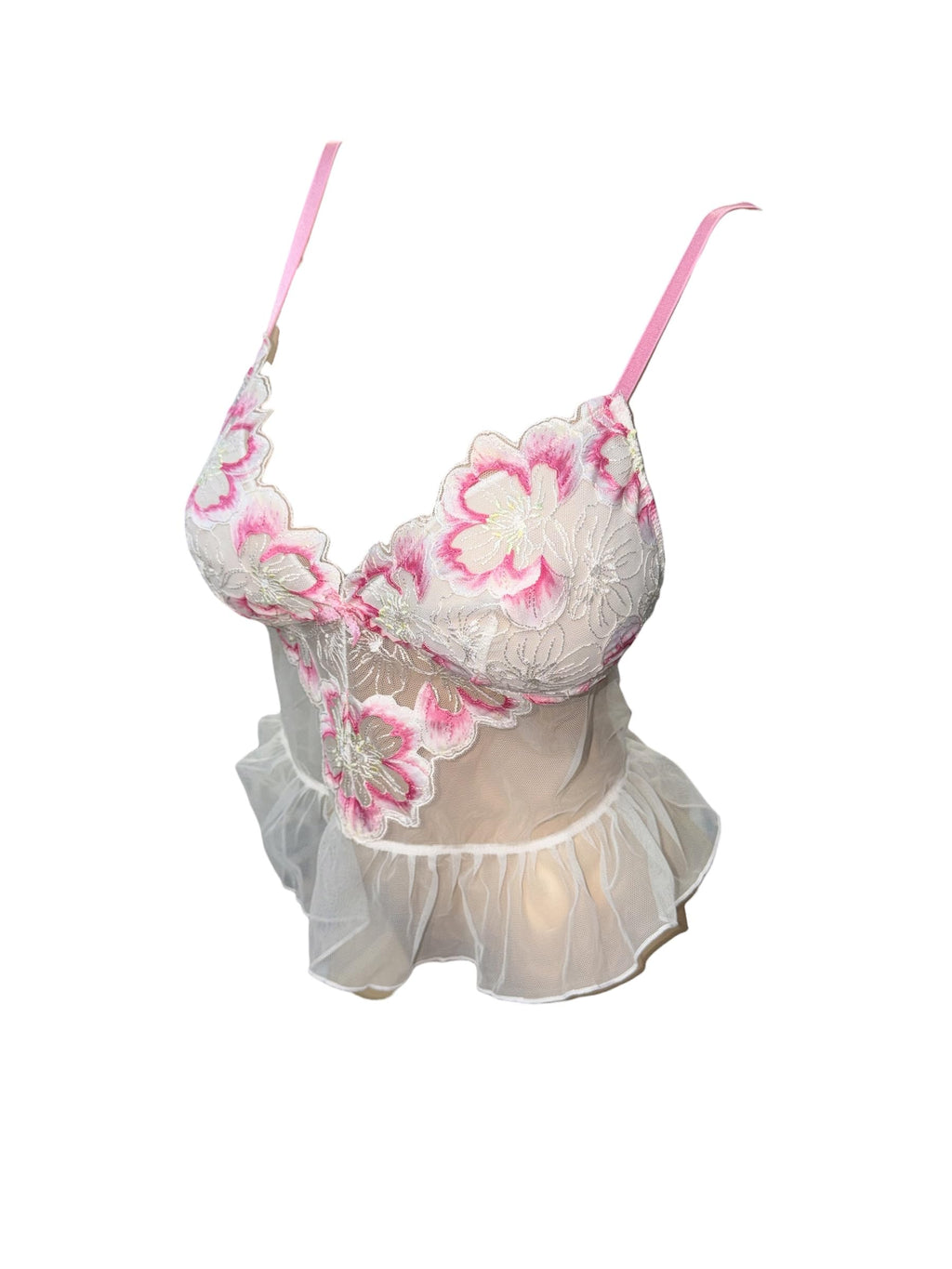 Victoria's Secret Dream Angels Peony Embroidery Bra Top White New (US, Alpha, Small, Regular, Regular, White/Floral)