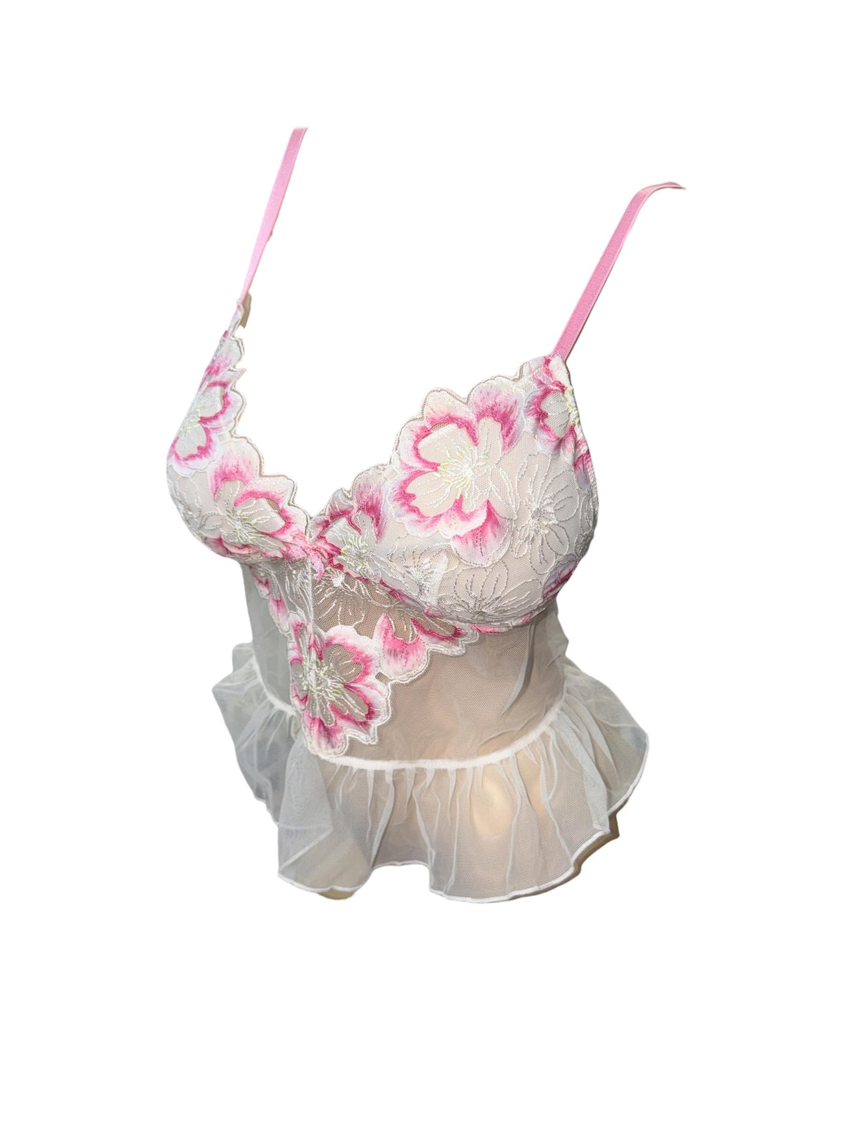 Victoria's Secret Dream Angels Peony Embroidery Bra Top White New (US, Alpha, Small, Regular, Regular, White/Floral)