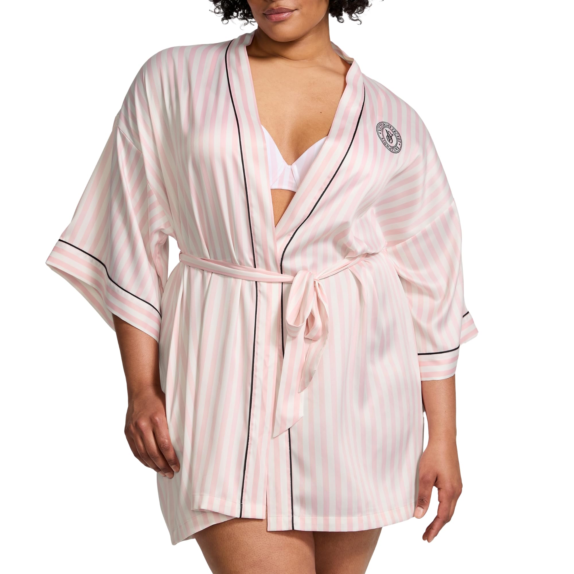 Victoria's Secret Short Satin Piped Robe, Iconic Stripe, XL/XXL