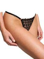Victoria's Secret Very Sexy Geo Daisy Lace Adjustable V-String Panty Color Black New (US, Alpha, Large, Regular, Regular, Black)