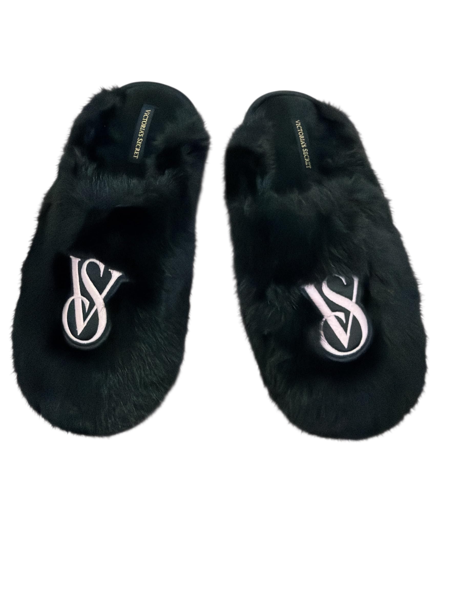 Victoria's Secret Luxe Plush Faux Fur Closed Toe Slippers Black Soft Cozy House Shoes New (Black, M, US Footwear Size System, Adult, Women, Alpha, Medium, Small)