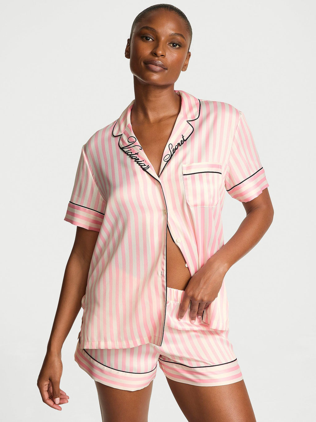 Victoria's Secret Satin Short Pajama Set, Sleepwear for Women, Stripe, XS