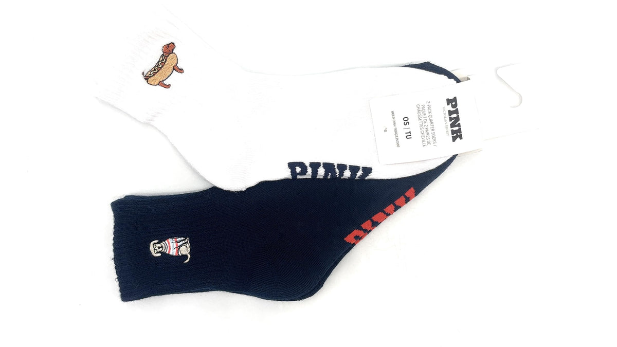 Victoria's Secret PINK 2-Pack Quarter Socks (White/Navy/Dogs)