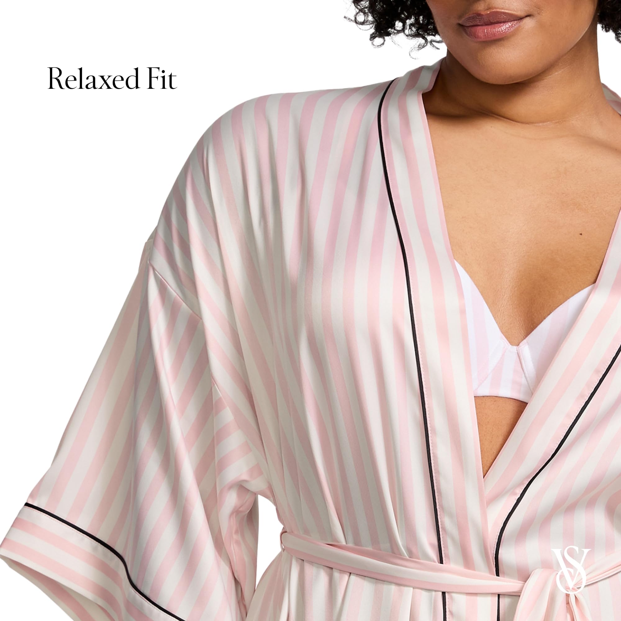Victoria's Secret Short Satin Piped Robe, Iconic Stripe, XL/XXL