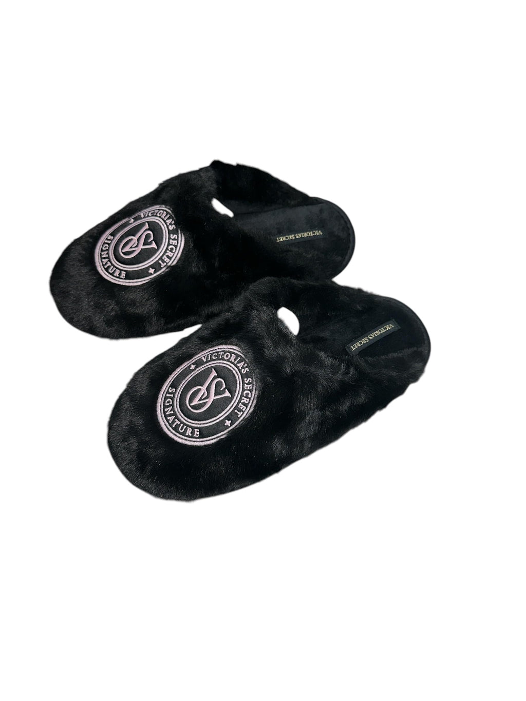 Victoria's Secret Luxe Plush Faux Fur Slippers Black Closed Toe New