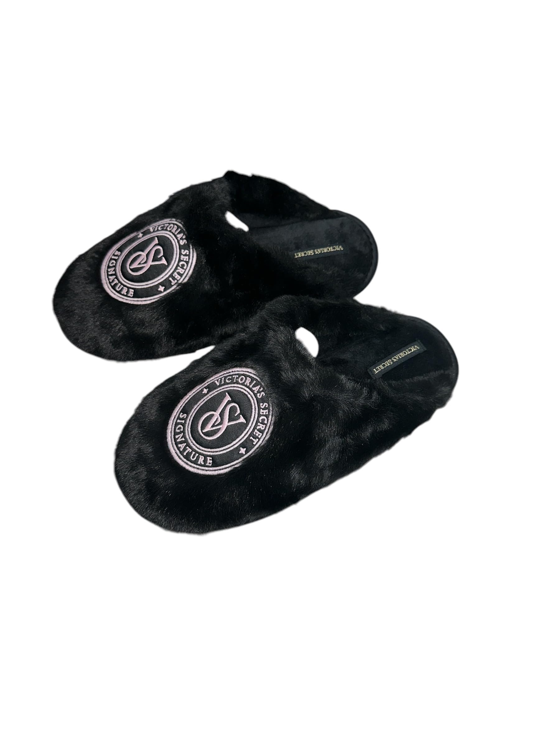 Victoria's Secret Luxe Plush Faux Fur Slippers Black Closed Toe New