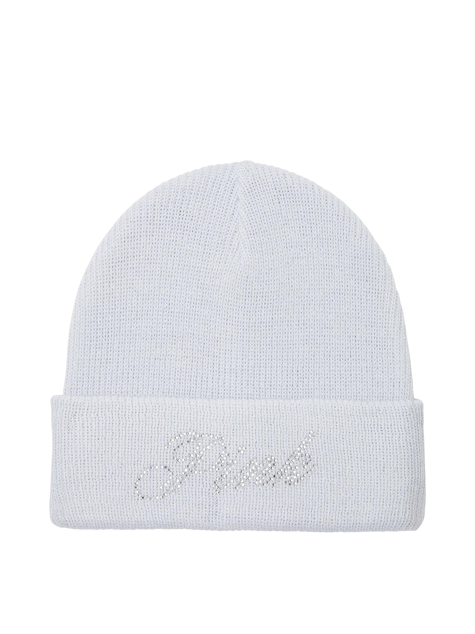 Victoria's Secret Pink Rib Knit Rhinestone Beanie Blue Shine New