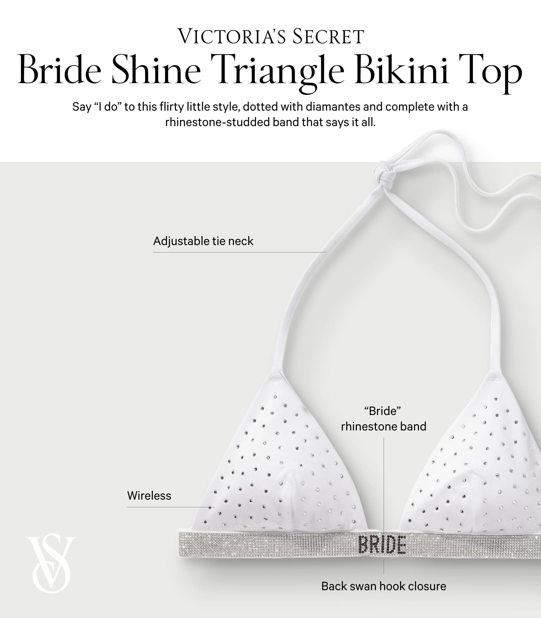 Victoria's Secret Women's Bride Shine Triangle Bikini Top, Swimwear for Women, White, L