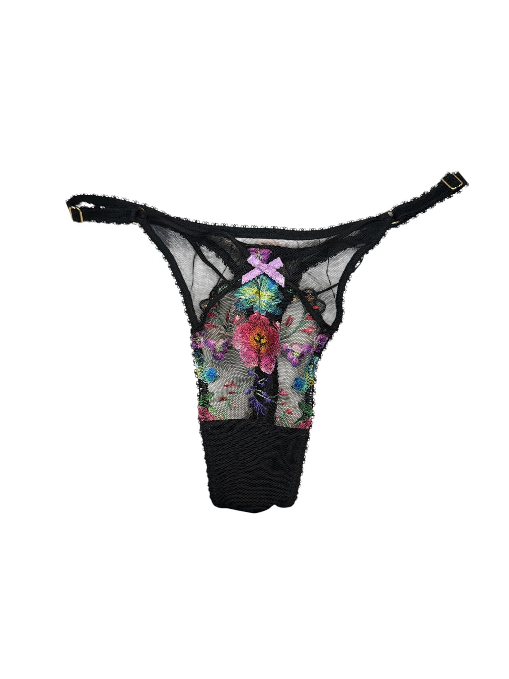 Victoria's Secret Very Sexy Mesh Floral Thong Black Adjustable New Medium