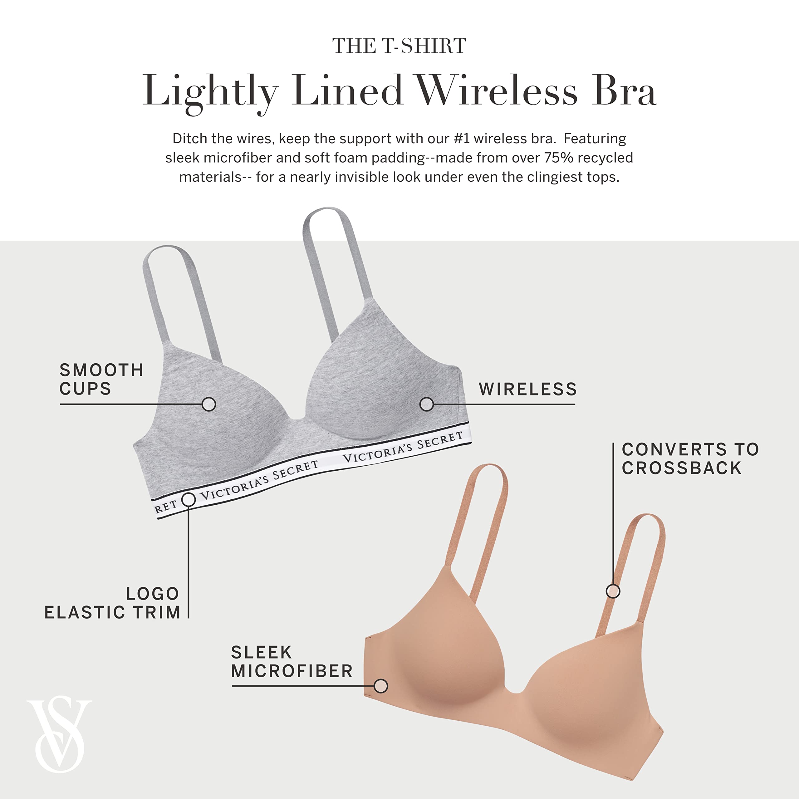 Victoria's Secret Women's Lightly Lined Wireless T-Shirt Bra, Bras for Women (32A-38DDD)