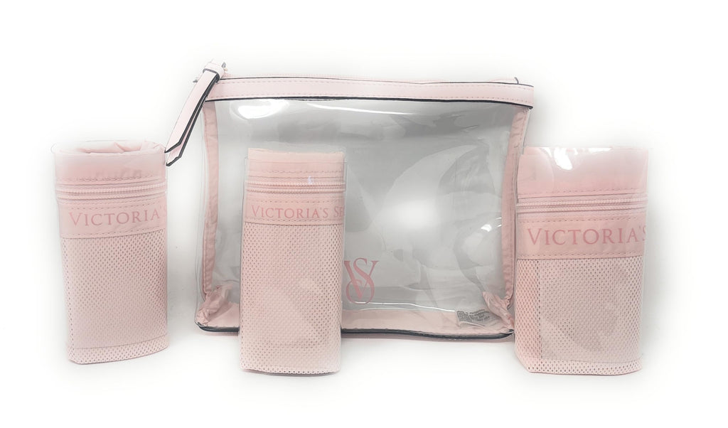 Victoria's Secret Laundry Wash Bag Set, Pink, 3 Mesh Bags with Clear Zip Carry Case, 4-Piece