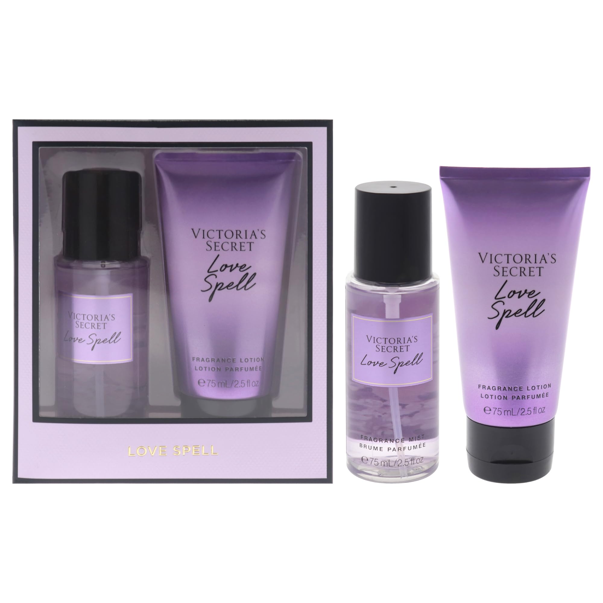 Love Spell Set by Victorias Secret for Women - 2 Pc Mini Gift Set 2.5oz Fragrance Mist, 2.5oz Fragrance Lotion