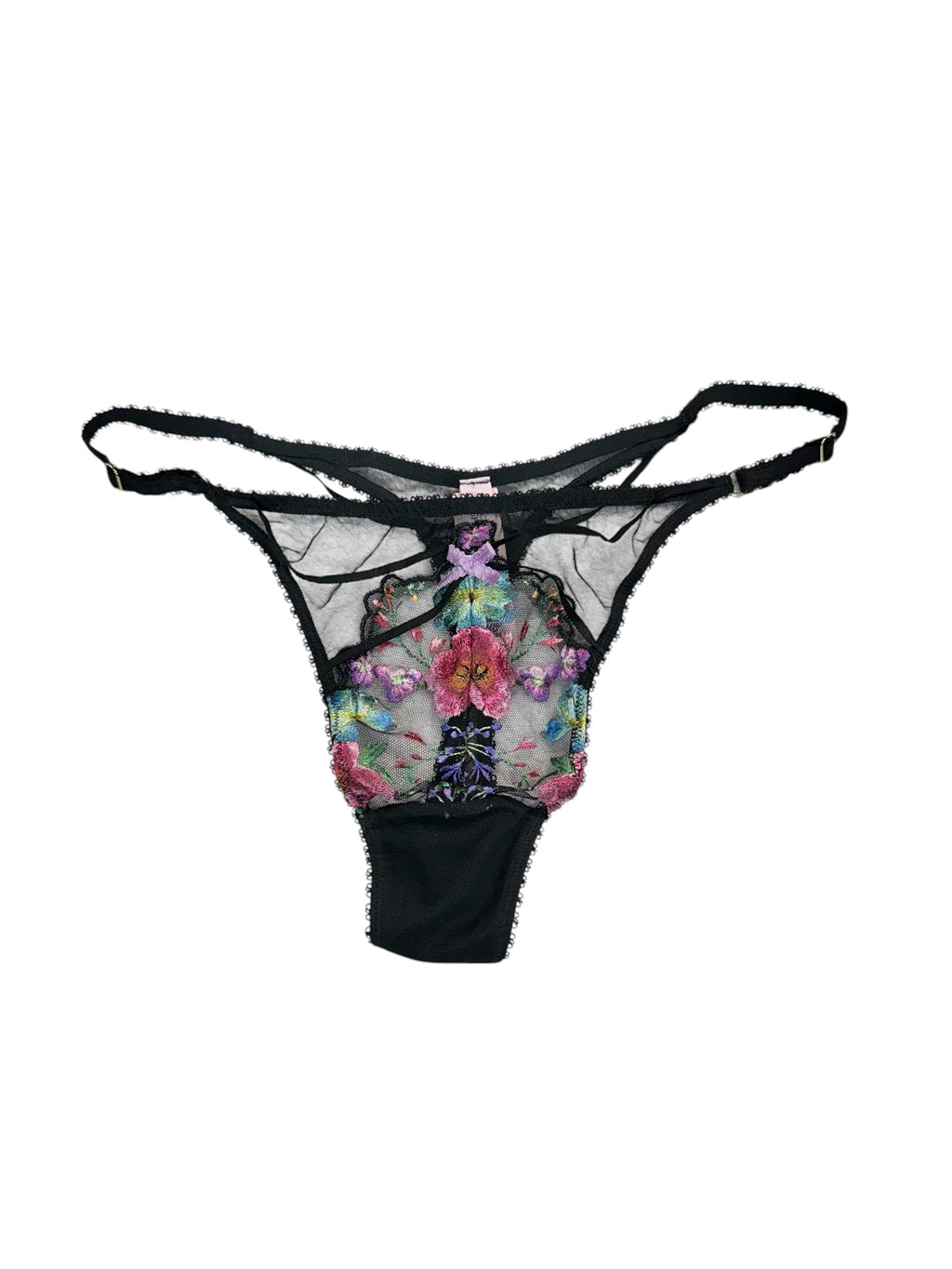 Victoria's Secret Very Sexy Embroidered Mesh High-Leg Thong Adjustable Black XL New