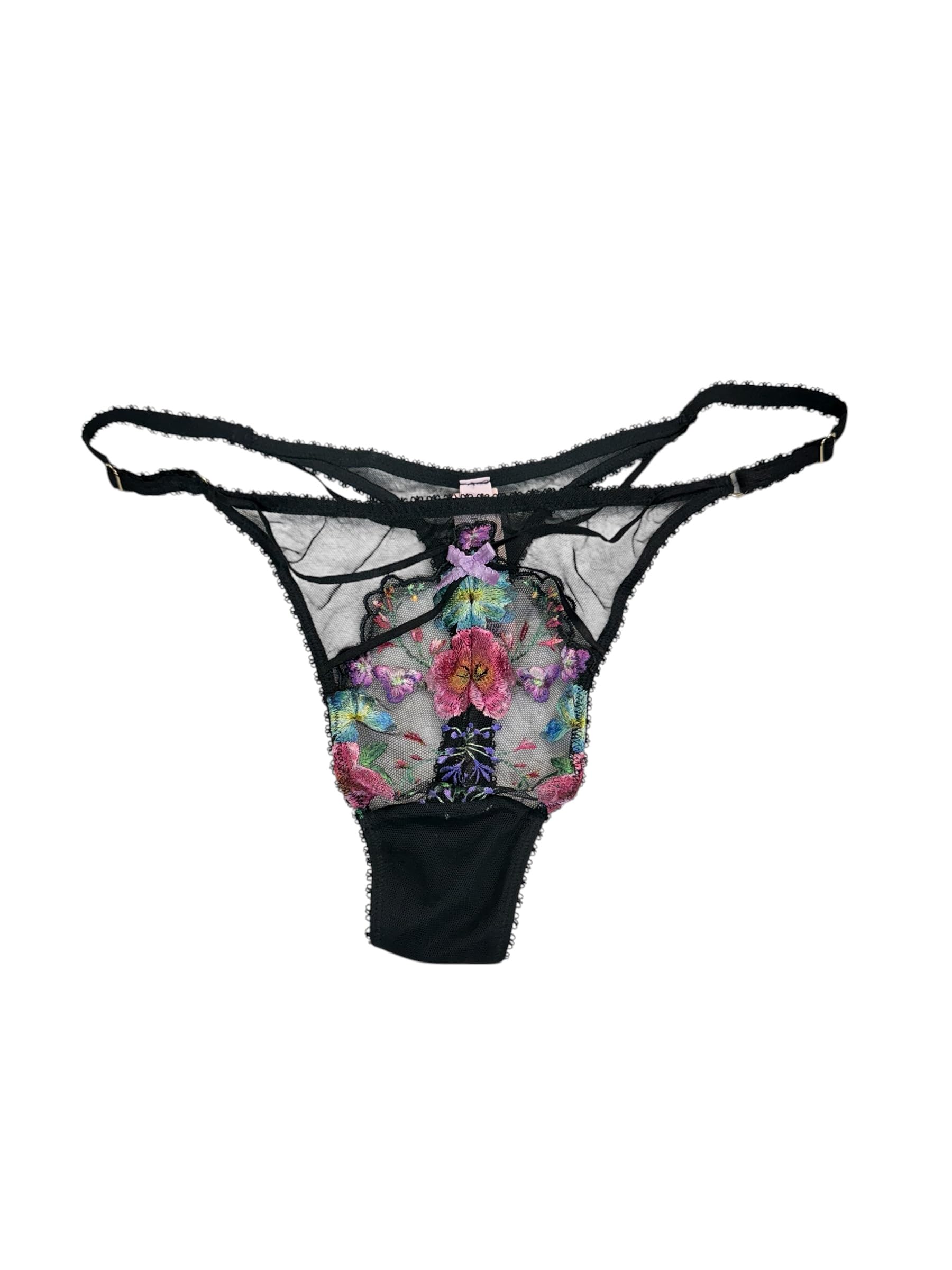 Victoria's Secret Very Sexy Embroidered Mesh High-Leg Thong Adjustable Black XL New