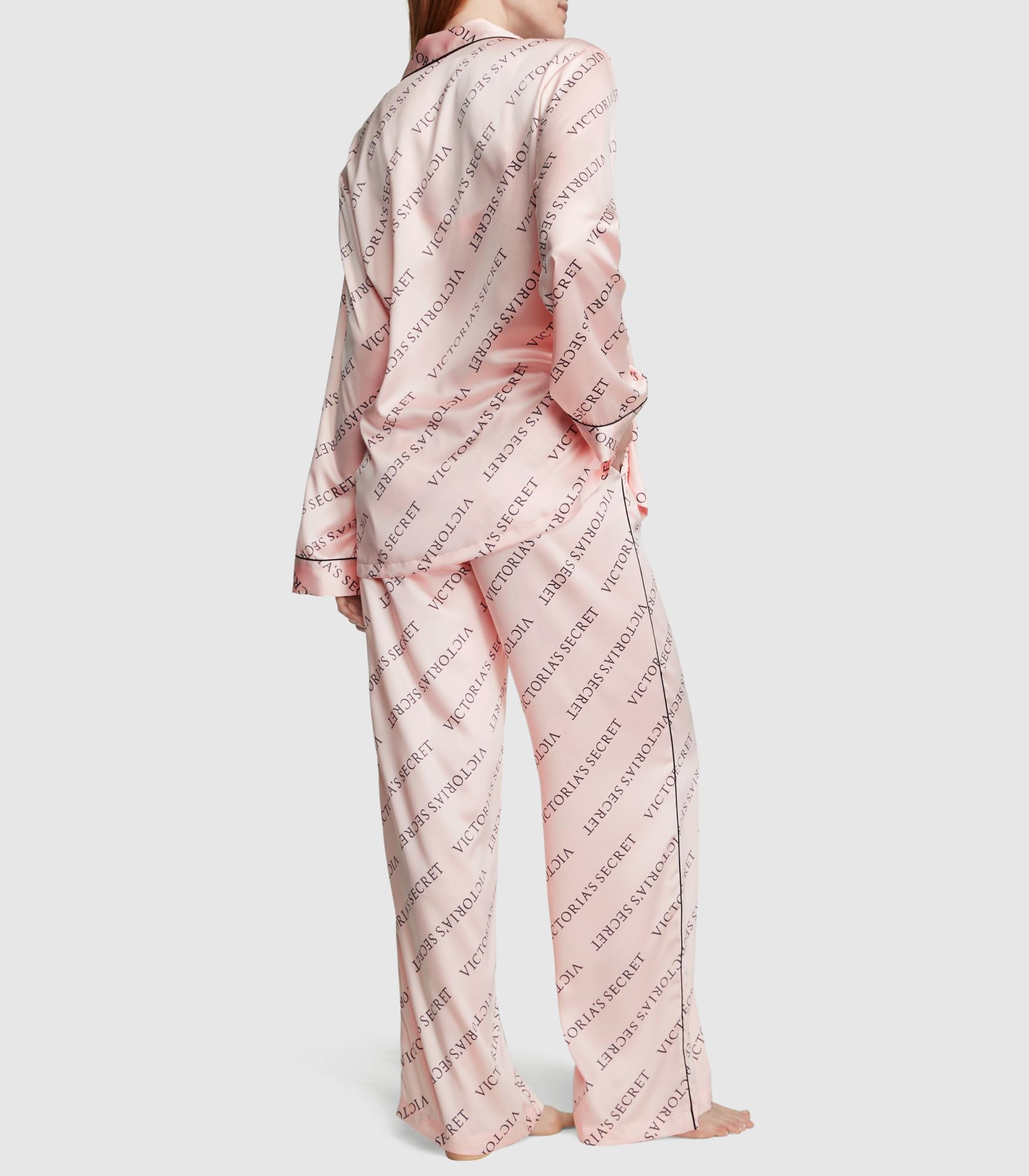 Victoria's Secret Satin Long Pajama Set, Silk Pajamas, PJ Set for Women, 2 Piece Lounge Set Silk PJs, Women's Sleepwear, Pink (XS)