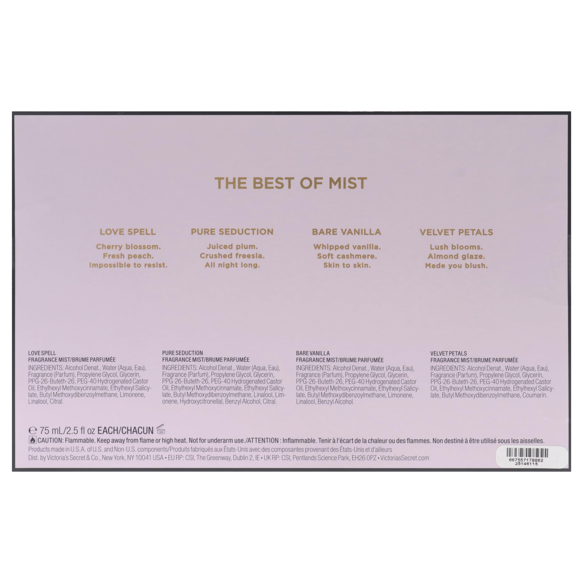 Victorias Secret The Best of Mist Set for Women - 4 Pc Gift Set with Love Spell & Pure Seduction Fragrance Mists
