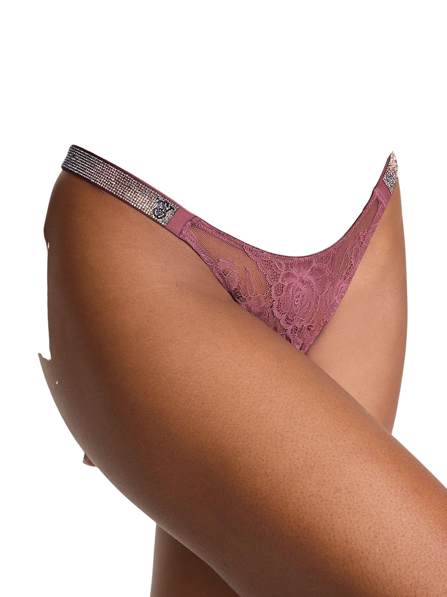 Victoria's Secret Very Sexy Rhinestone Sunset Ombré Shine Strap Rose Lace Crotchless Brazilian Panty Purple New (US, Alpha, Small, Regular, Regular, Purple Vapor)