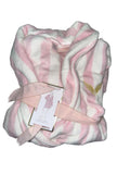 Victoria's Secret Short Cozy Plush Fleece Robe Pink White Stripe Soft Lounge Belted Bathrobe New