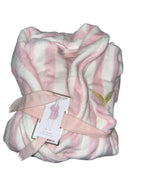 Victoria's Secret Short Cozy Plush Fleece Robe Pink White Stripe Soft Lounge Belted Bathrobe New