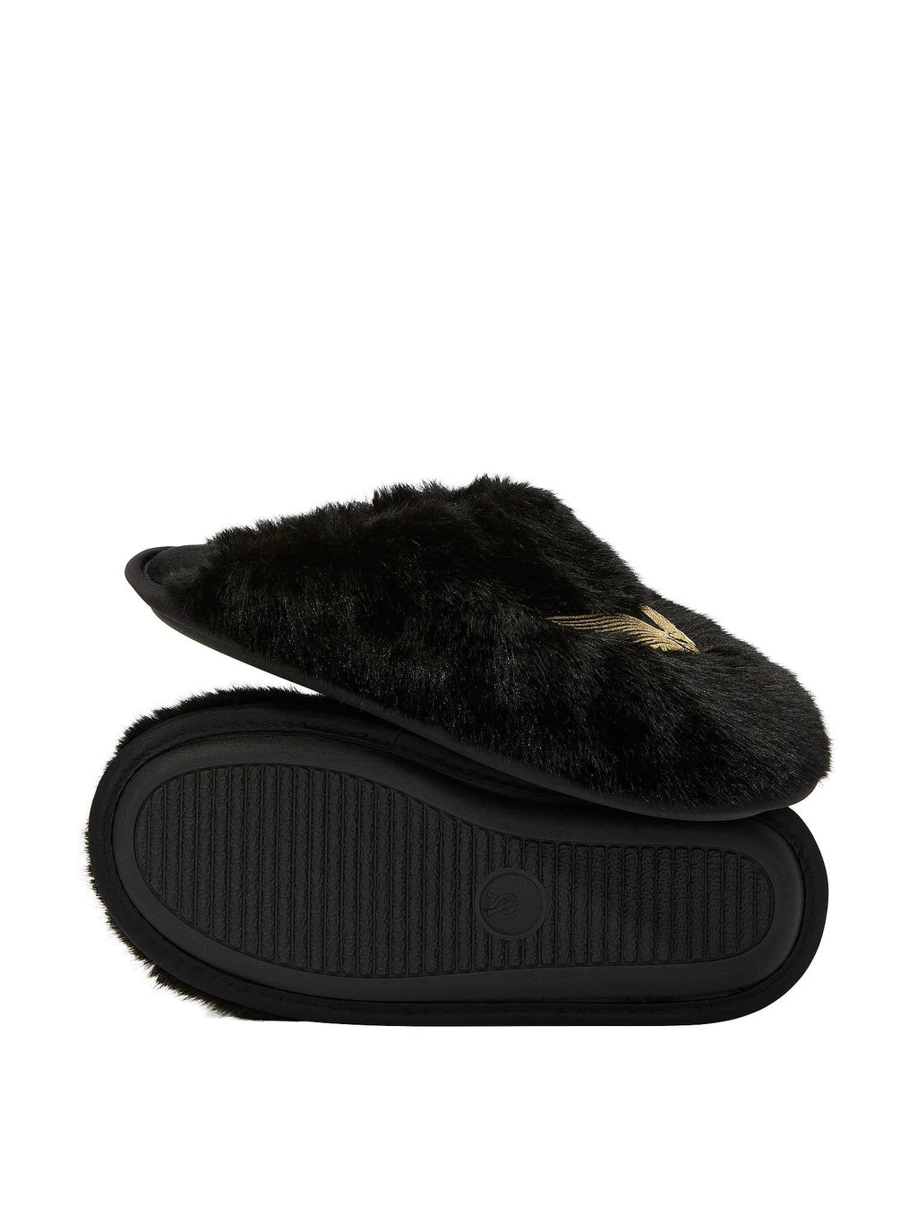 Victoria's Secret Luxe Plush Faux Fur Slippers Black Closed Toe Soft Cozy Angel Wings Indoor Shoes New (Black Angel Wings/Black, 8.5, US Footwear Size System, Adult, Women, Alpha, Medium, Small)