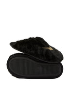 Victoria's Secret Luxe Plush Faux Fur Slippers Black Closed Toe Soft Cozy Angel Wings Indoor Shoes New (Black Angel Wings/Black, 8.5, US Footwear Size System, Adult, Women, Alpha, Medium, Small)