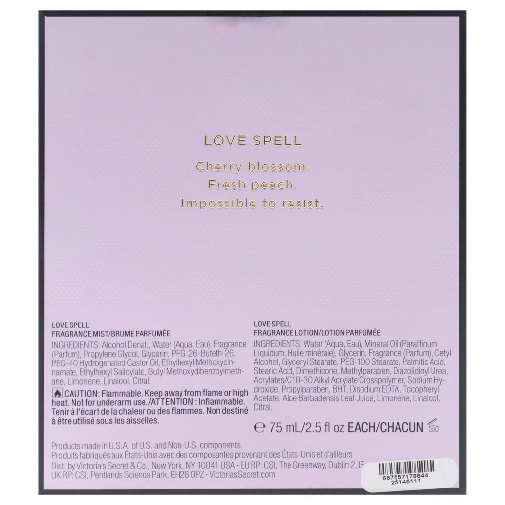 Love Spell Set by Victorias Secret for Women - 2 Pc Mini Gift Set 2.5oz Fragrance Mist, 2.5oz Fragrance Lotion