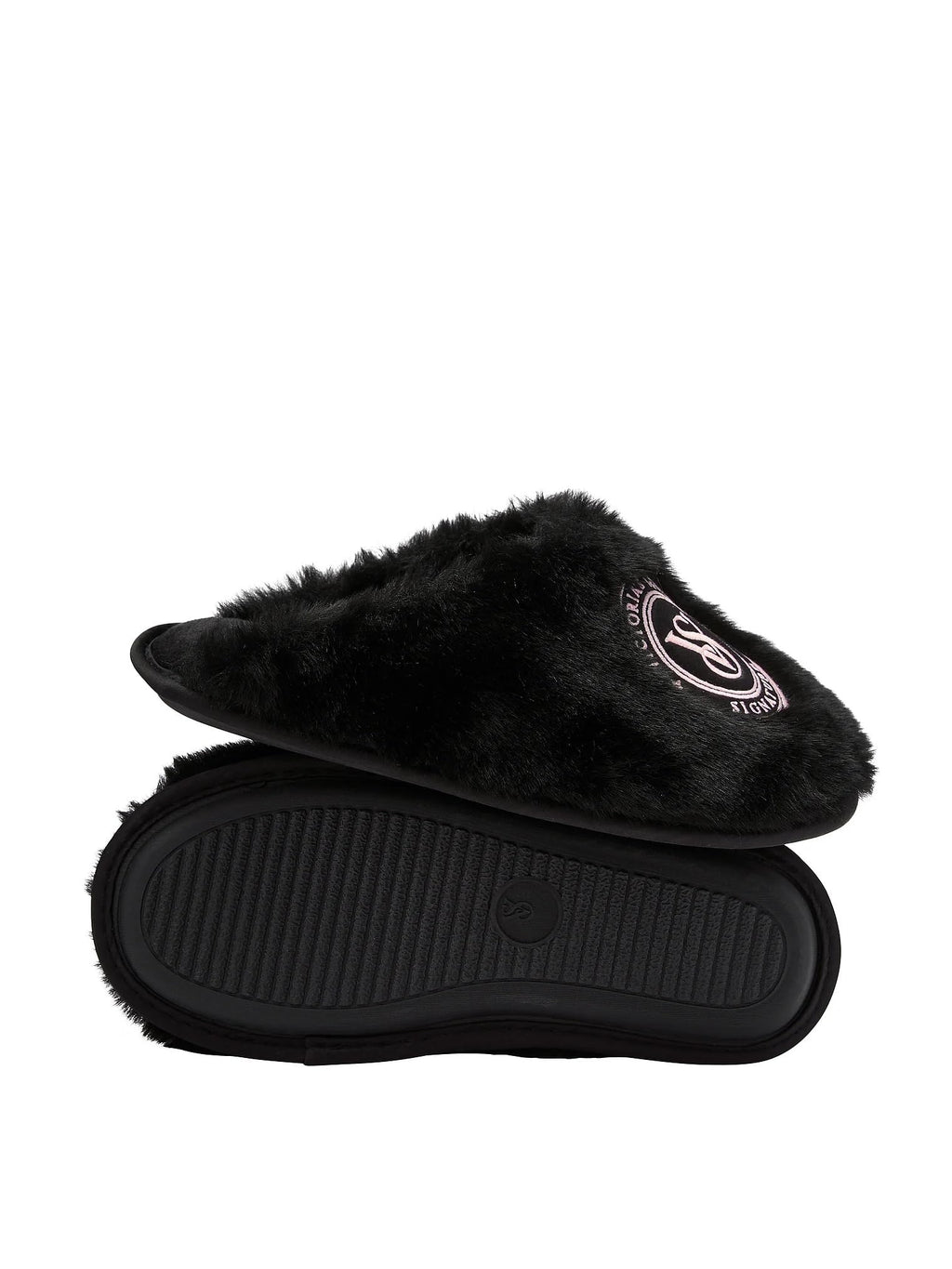Victoria's Secret Luxe Plush Faux Fur Slippers Black Closed Toe New