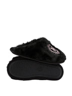 Victoria's Secret Luxe Plush Faux Fur Slippers Black Closed Toe New