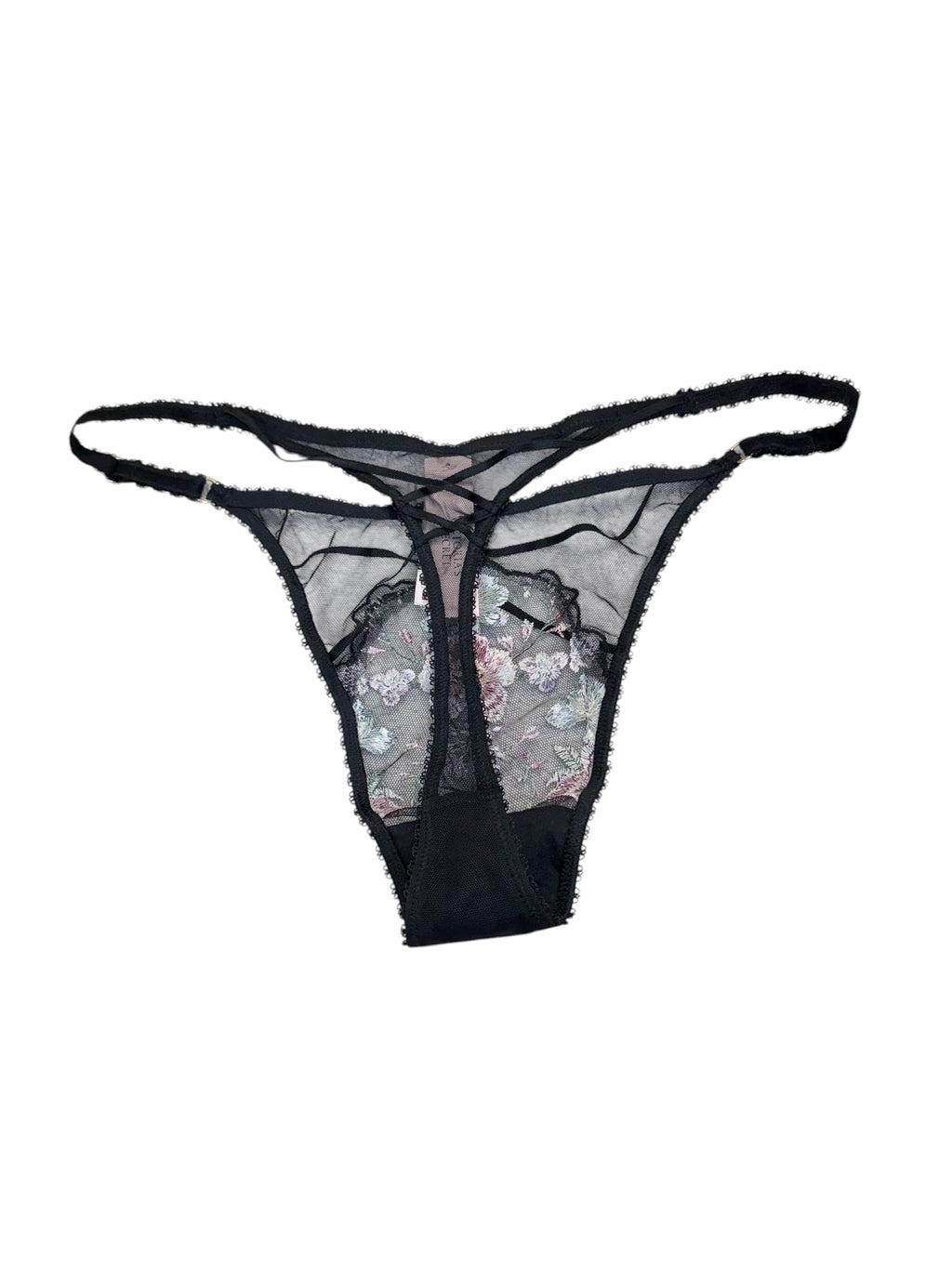 Victoria's Secret Very Sexy Embroidered Mesh High-Leg Thong Adjustable Black XL New