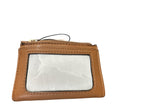 Victoria's Secret Women's Quilted Foldover Card Case Keychain Wallet, Compact Mini Coin Purse with Zipper Pocket, Brown New
