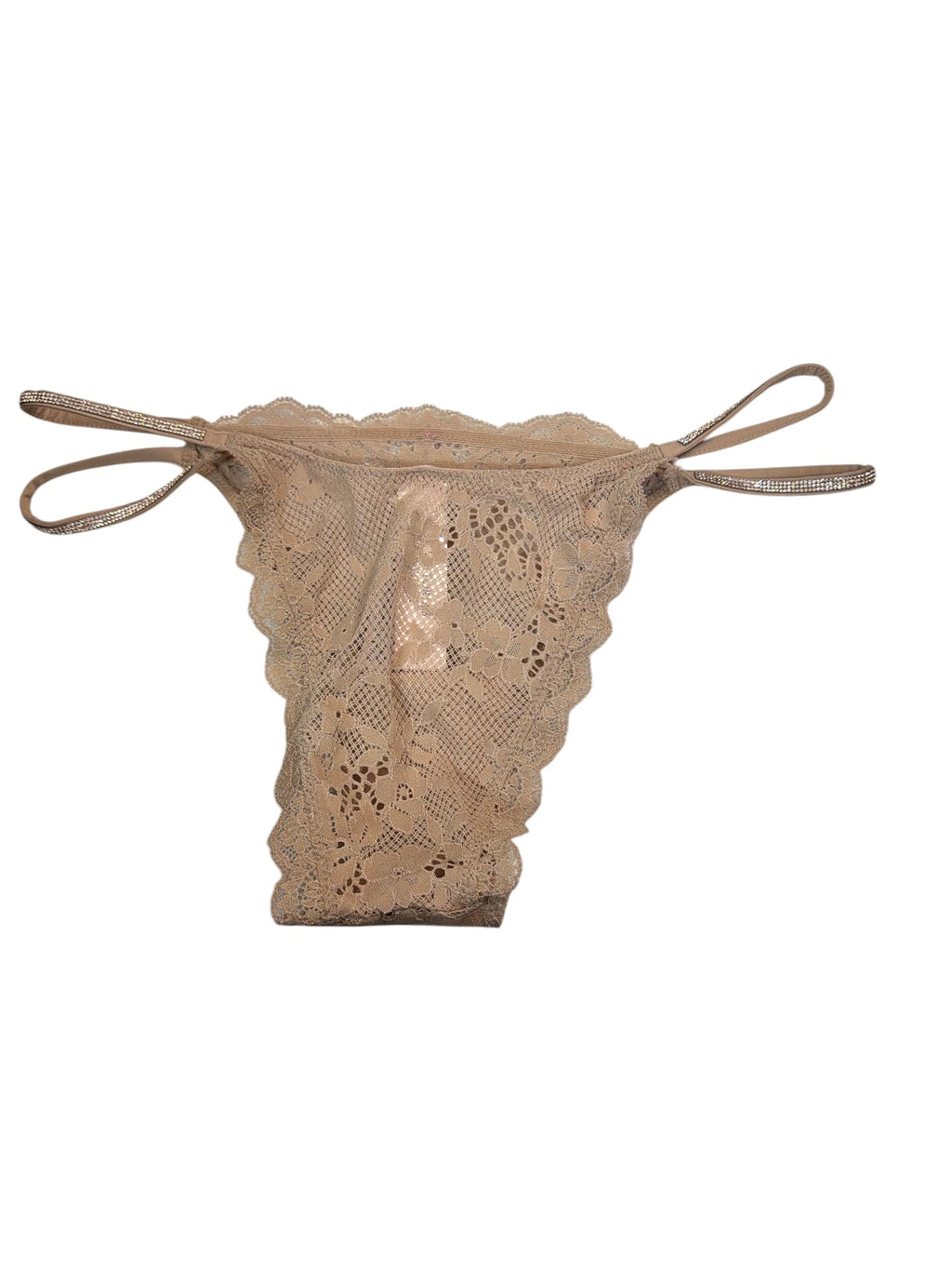 Victoria's Secret Brazilian Panty Tan/Beige Lace Double Rhinestone Strap Women’s Medium New