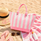 Victoria's Secret Heritage Stripe Rope Handle Tote Bag – Pink & White Canvas Beach Tote